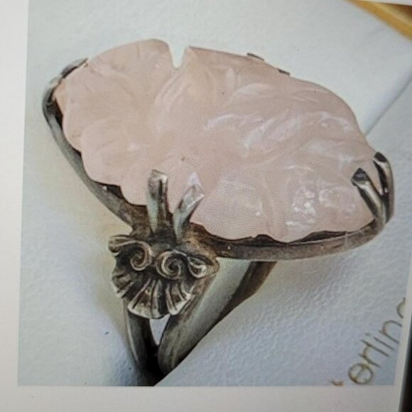 Antique Walter Lampl Rose Quartz Sterling Silver Ring - Picture 1 of 1